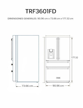 Refrigerador french door Thor Kitchen 21 pies cúbicos Dual Cooling (Doble Evaporador) y fábrica de hielos TRF3601FD