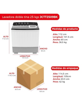 Lavadora doble tina JVC Lavadora Doble Tina 25 kg semiautomátic carga superior JCTT2509BK