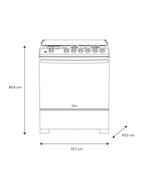 Estufa de piso a Gas natural/LP Midea 75.7 cm MGS30FS1LIASBT de 6 quemadores