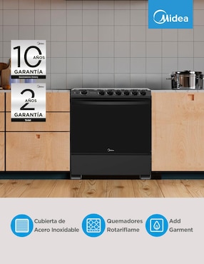 Estufa de piso a Gas natural/LP Midea 75.7 cm MGS30FS1LIASBT de 6 quemadores