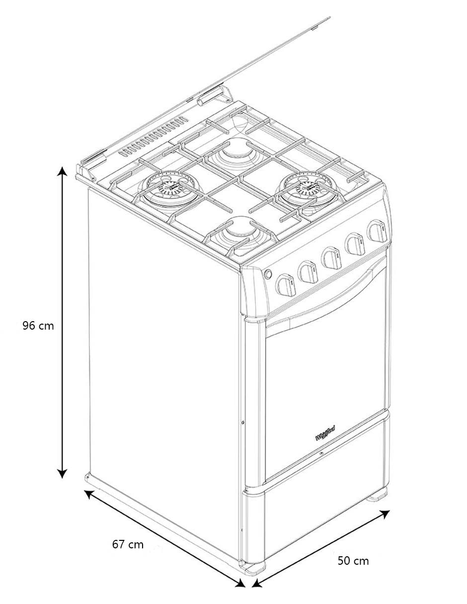 Estufa de piso a Gas LP 50 cm WWR7000S de 4 quemadores 9