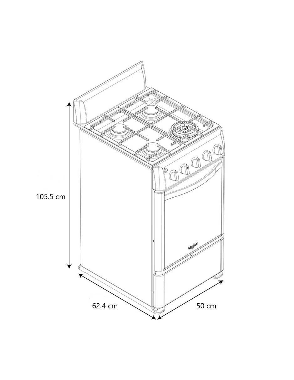 Estufa de piso a Gas LP 50 cm WWR5000S de 4 quemadores 8