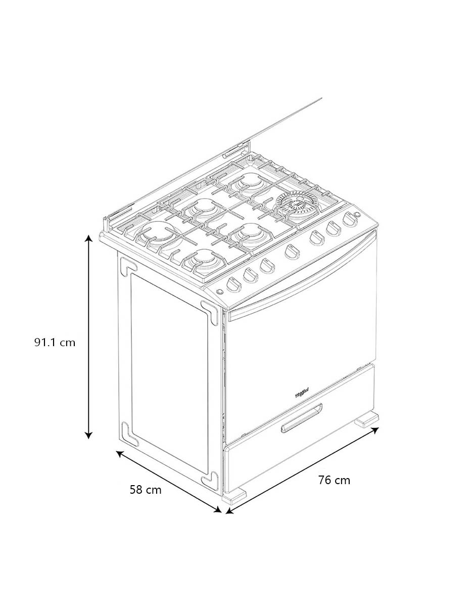 Estufa de piso a Gas LP 76 cm WFR5100S de 6 quemadores 8
