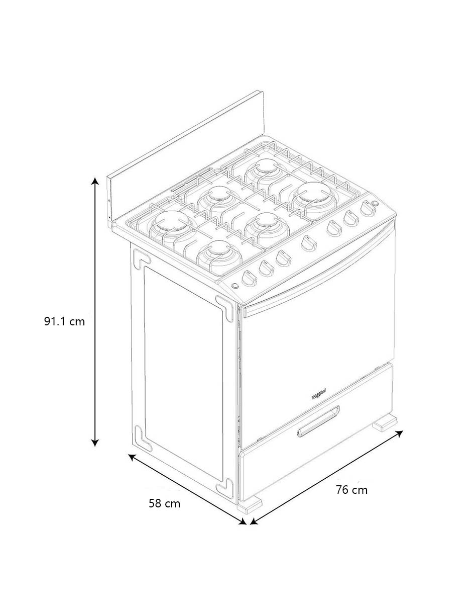 Estufa de piso a Gas LP 76 cm WFR3200D de 6 quemadores 6