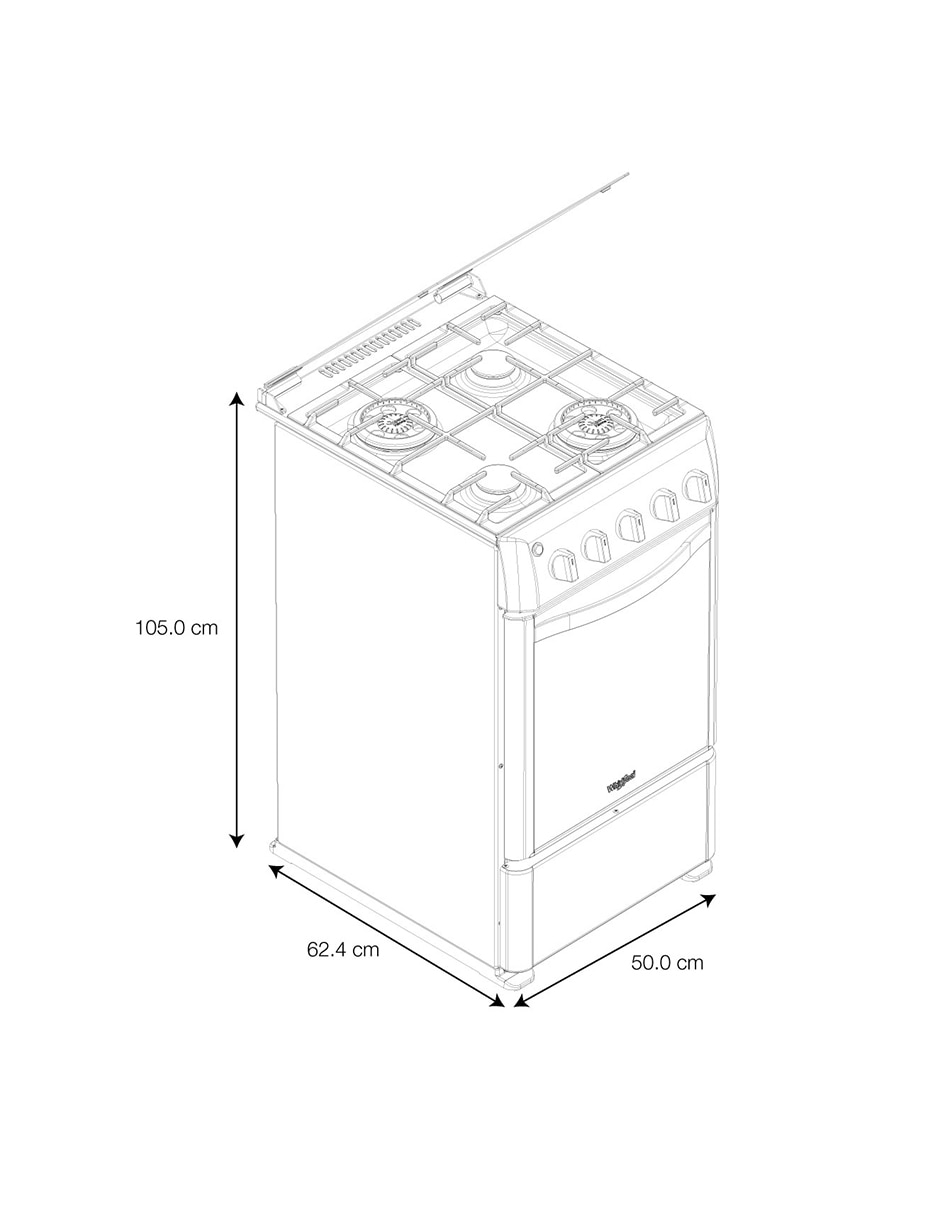 Combo estufa de piso a Gas LP 50 cm WWR7000SH de 4 quemadores + Campana 6