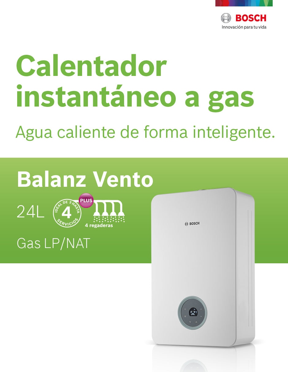 Calentador de agua Instantáneo Bosch Balanz Vento 24 lts/min 4.5 regaderas  Gas Nat.