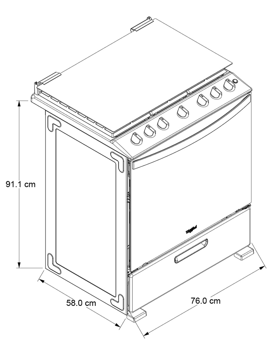 Estufa de piso a gas lp 76 cm WFR7400S de 6 quemadores 11