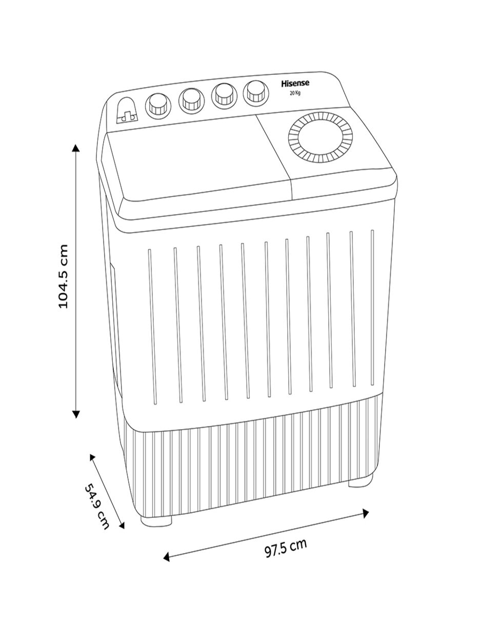 Lavadora doble tina 20 kg semiautomática carga superior WSA2001P 12