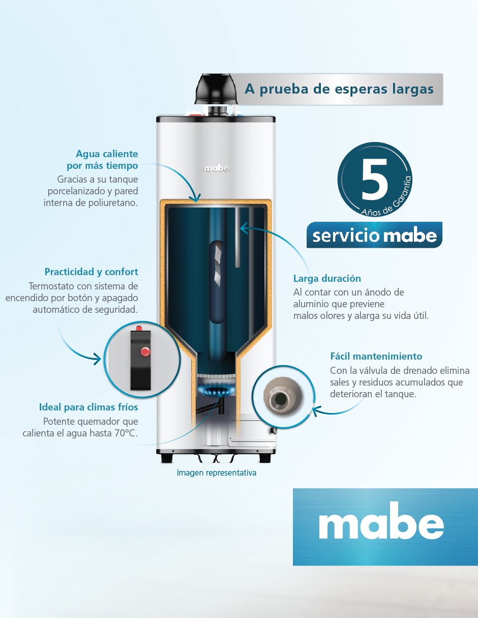 Calentador Gas Natural Mabe CDM40SNA Depósito de 38 L – Integra