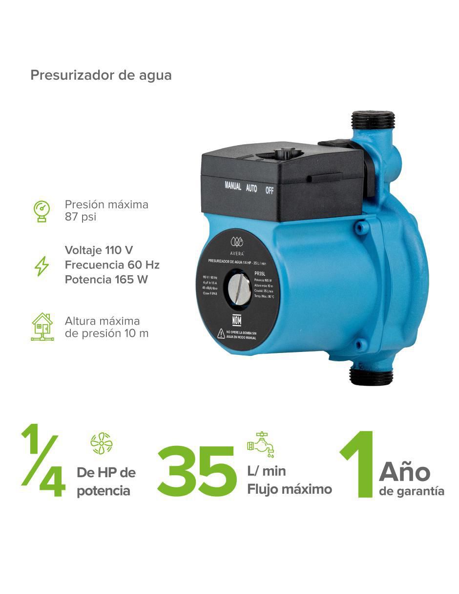 Bomba de agua alto caudal 1/4 hp