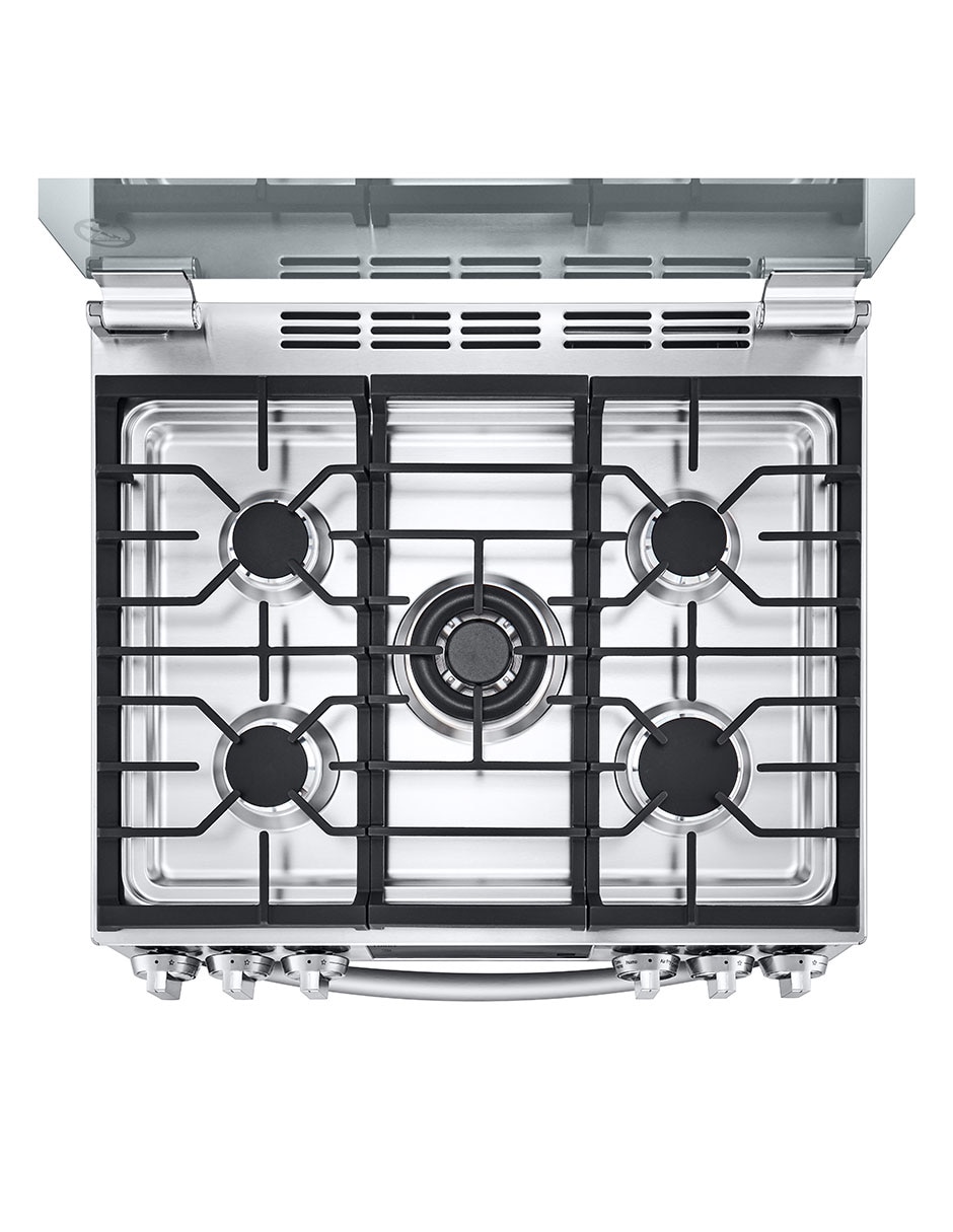 Combo estufa de piso a gas lp Lupin 2 74 cm LG.EST.LRGL5847S+CAM de 5 quemadores + campana 4