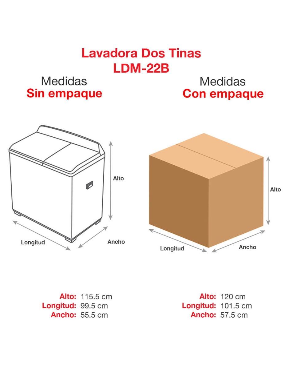 Lavadora doble tina 22 kg semiautomática carga superior LDM-22B 7