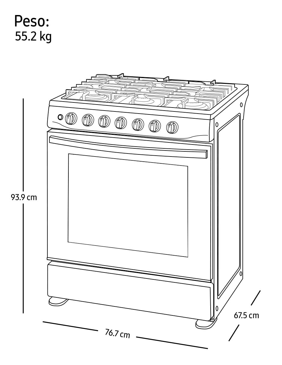 Estufa de piso a gas natural/lp 76 cm NX52D3000MV/AX de 6 quemadores 10