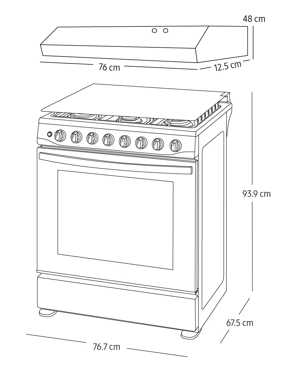 Combo estufa de piso a gas natural/lp 76.7 cm F-NK30BT5411MS de 6 quemadores + campana 7