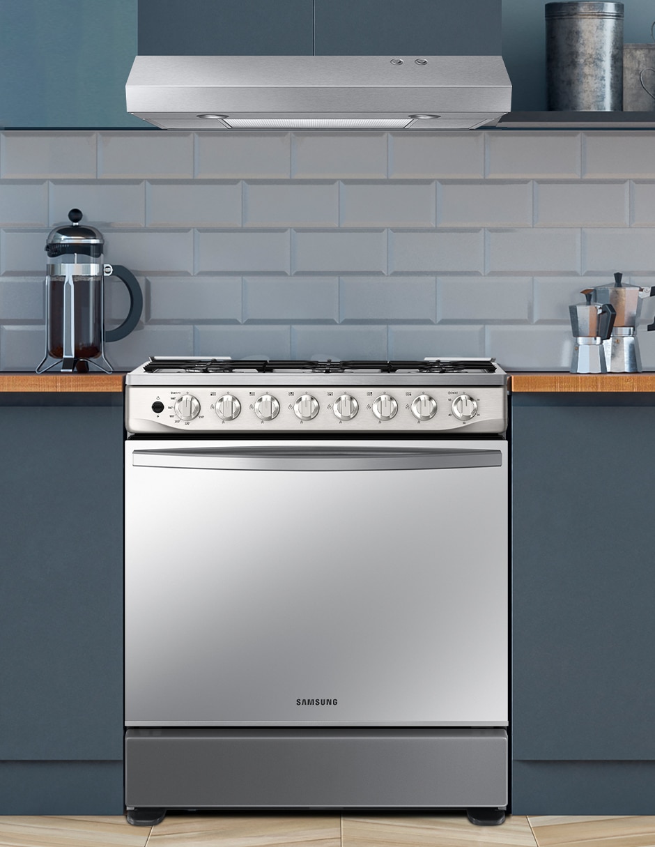 Combo estufa de piso a gas natural/lp 76.7 cm F-NK30BT5412MS de 6 quemadores + campana 5