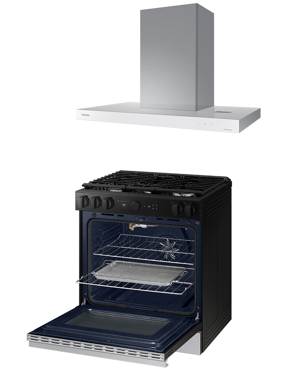 Combo estufa de piso a gas natural/lp Bespoke 76.1 CM F-NSG870SRNK36 de 5 quemadores + campana 5