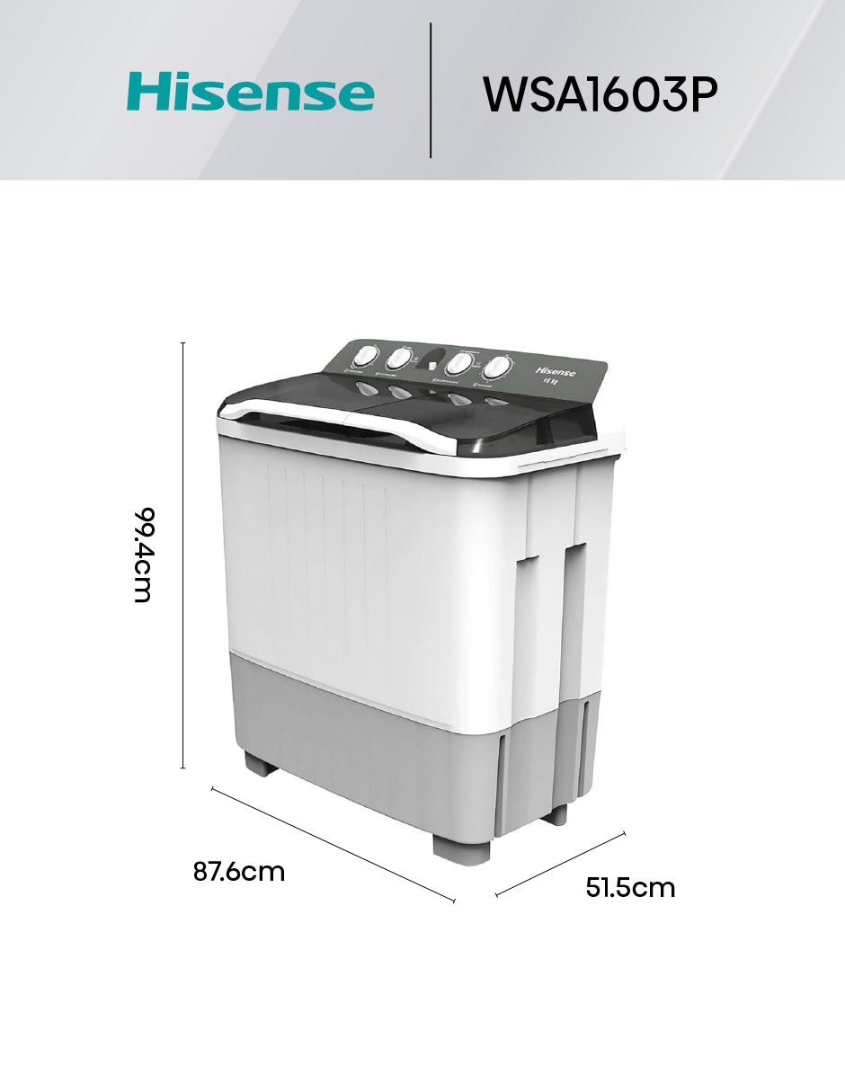 Lavadora doble tina 16 kg semiautomática carga superior wsa1603p 6