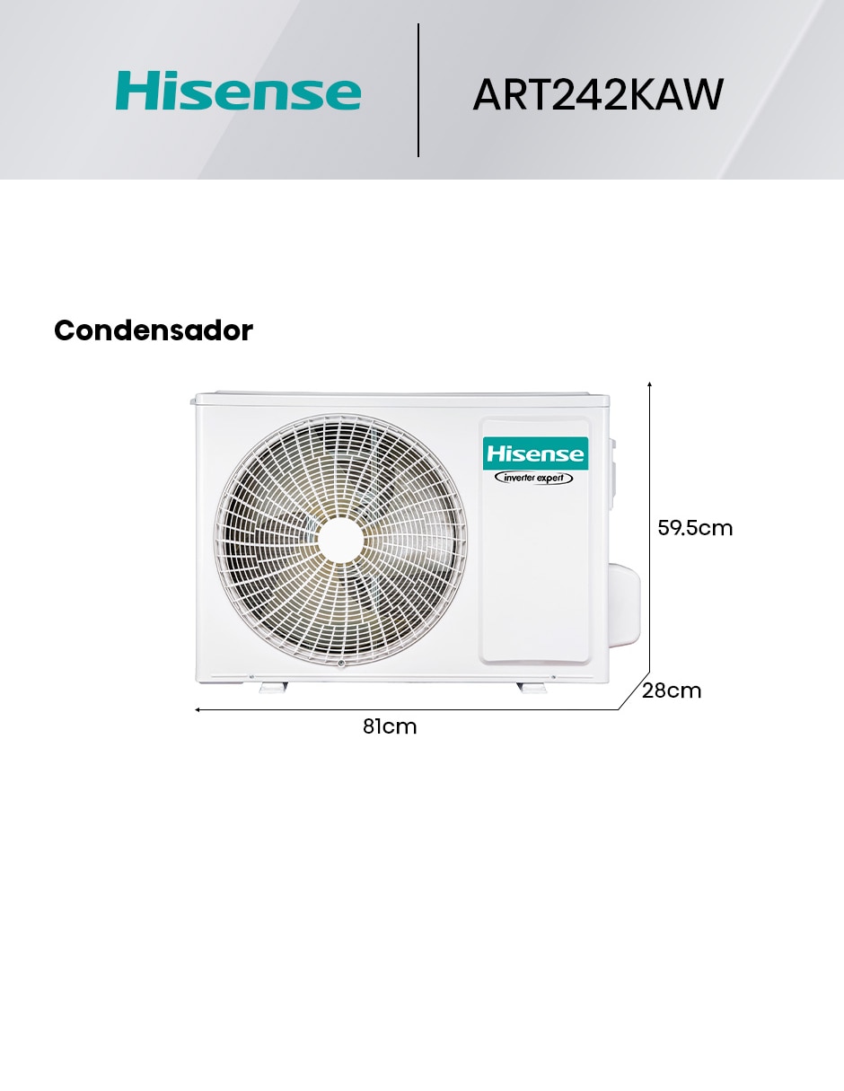 Aire acondicionado mini split inverter frío 22000 BTU HS.24.220F.ART242KAW 220 V 8