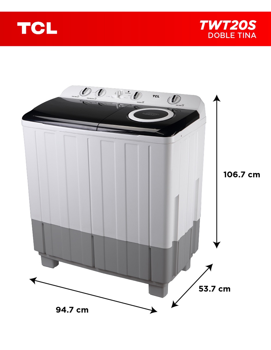 Lavadora doble tina 20 kg semiautomática carga superior twt20s 6