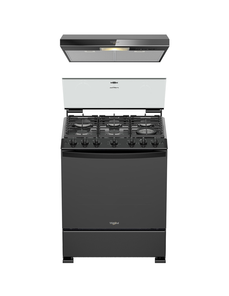 Combo estufa de piso a Gas LP 91.1 cm CWFR7000B-H de 6 quemadores + Campana 1