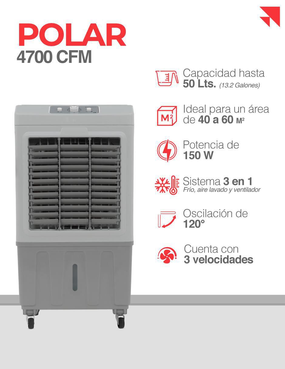 Enfriador evaporativo frío 48 L 4700CFM 127 V 2