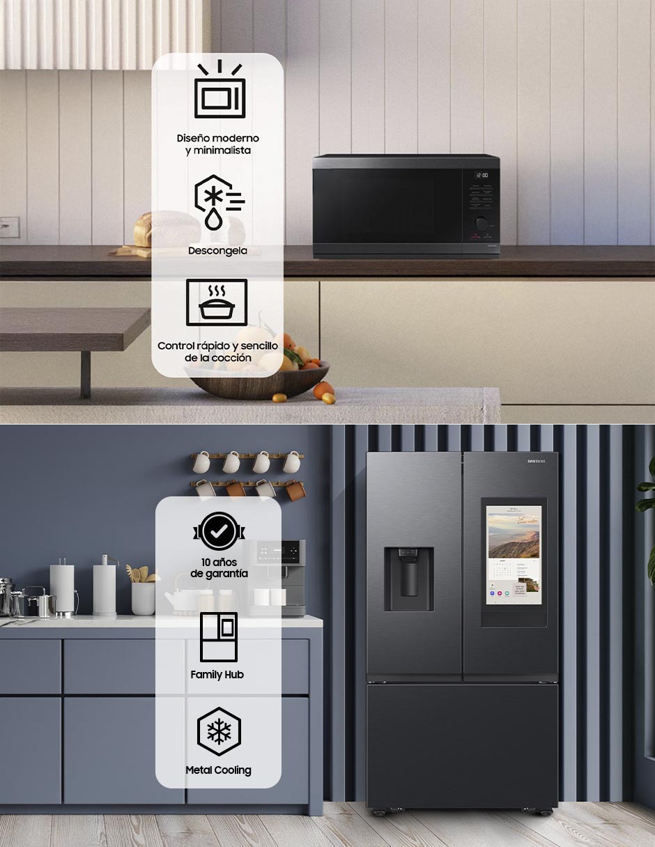 Combo Refrigerador French door 31 pies cúbicos tecnología inverter y fábrica de hielosF-RF32CG59MS32 + Microondas Samsung 4