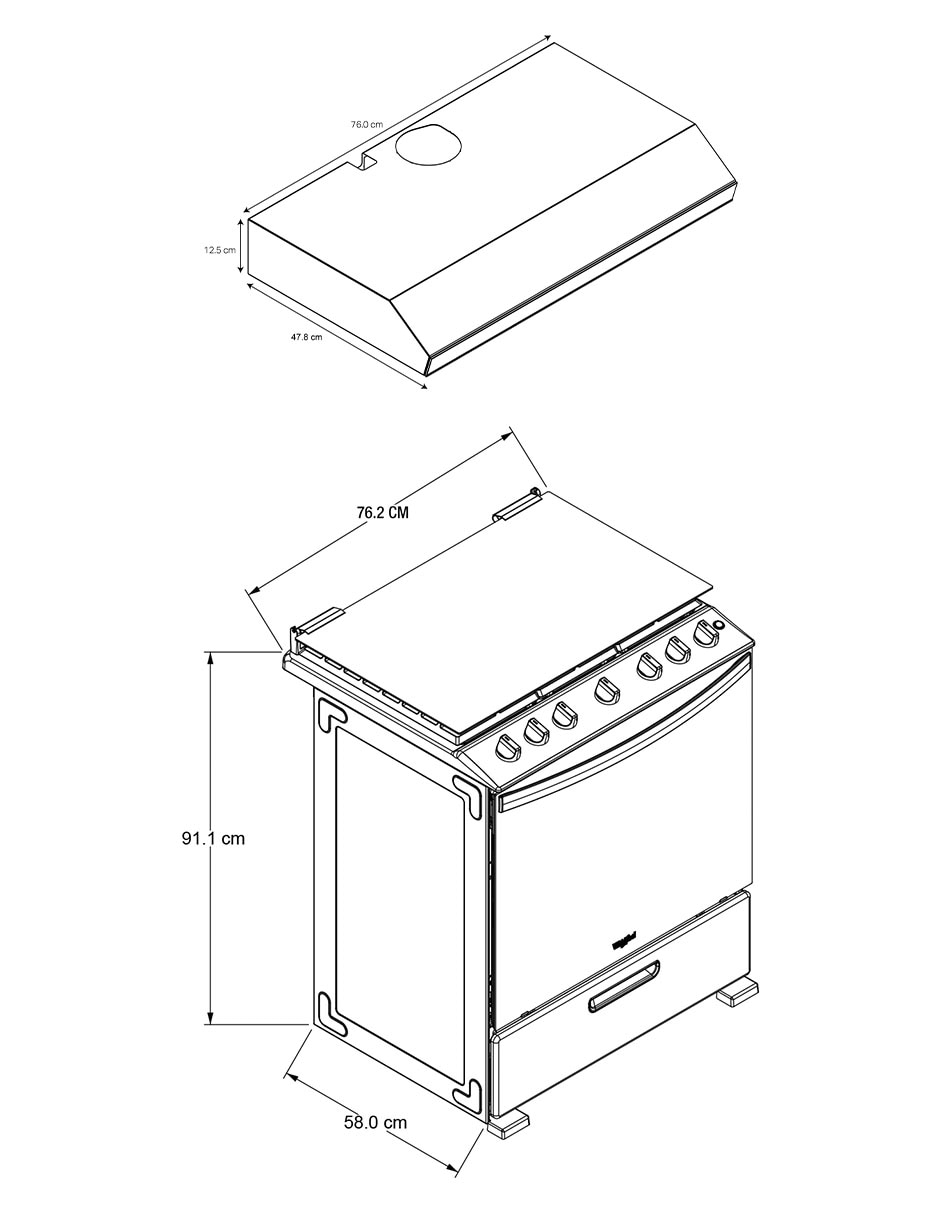 Combo estufa de piso a Gas LP CWFR7000B-HH de 6 quemadores+campana 6
