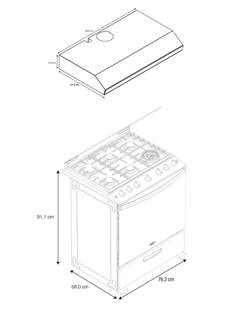 Combo estufa de piso a Gas LP 76 cm CWFR5100S-HH de 6 quemadores+Campana 6
