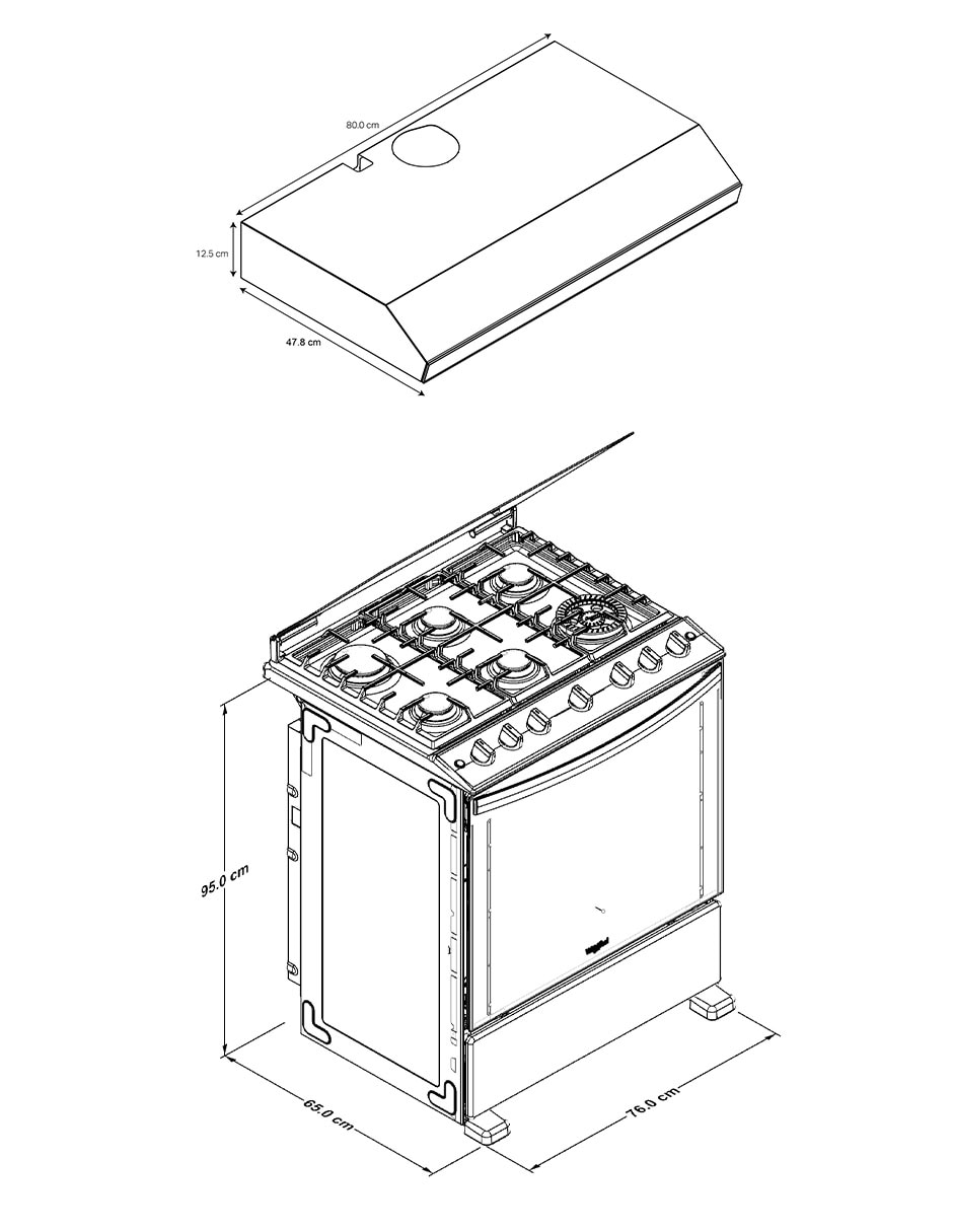 Combo Estufa de piso a Gas LP 76 CM CWFR7050S-HH de 6 quemadores + Campana 7