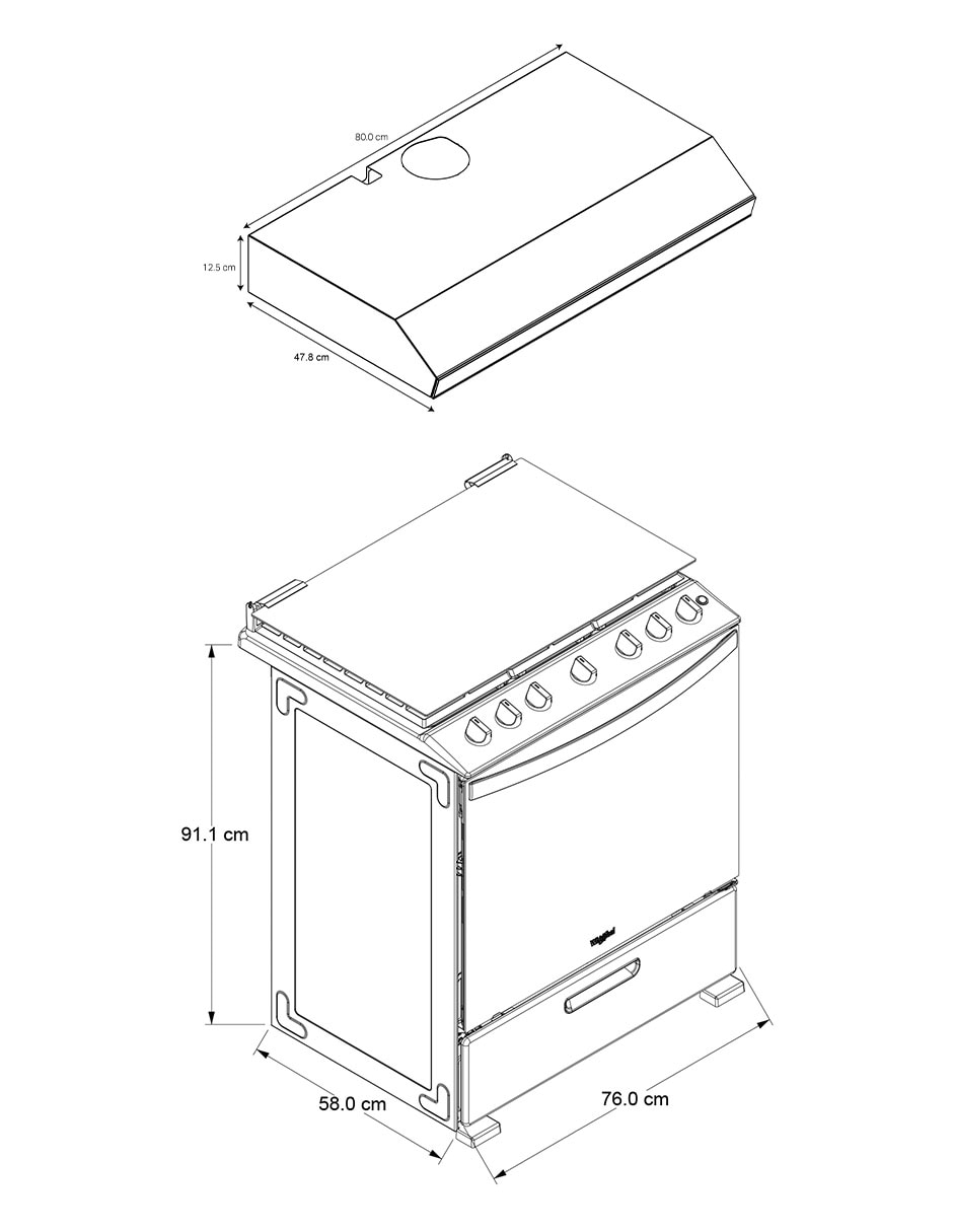 Combo estufa de piso a Gas LP estufa 76 cm campana 80 cm CWFR7250S-HH de 6 quemadores 7